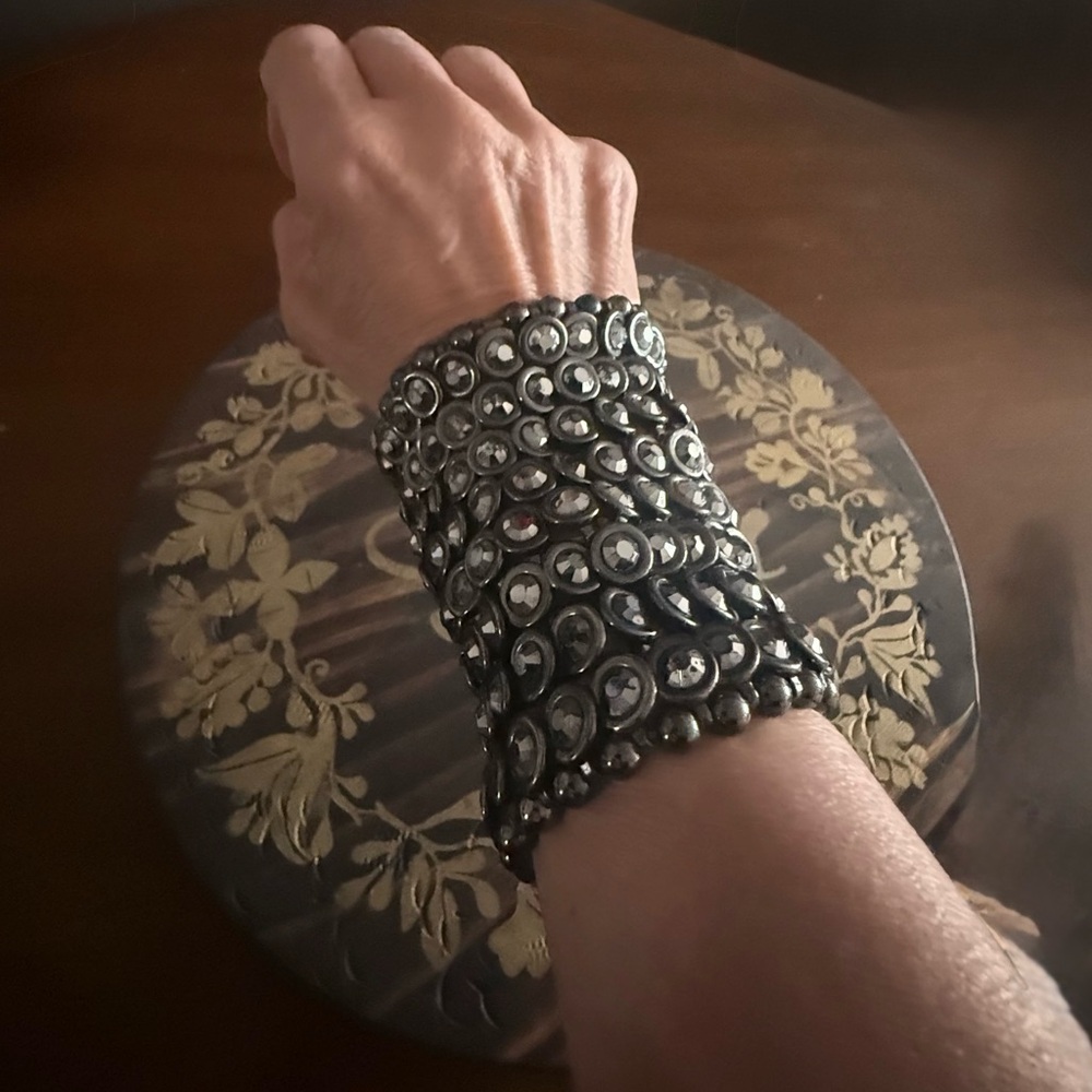 Black and Silver Beaded Cuff Bracelet